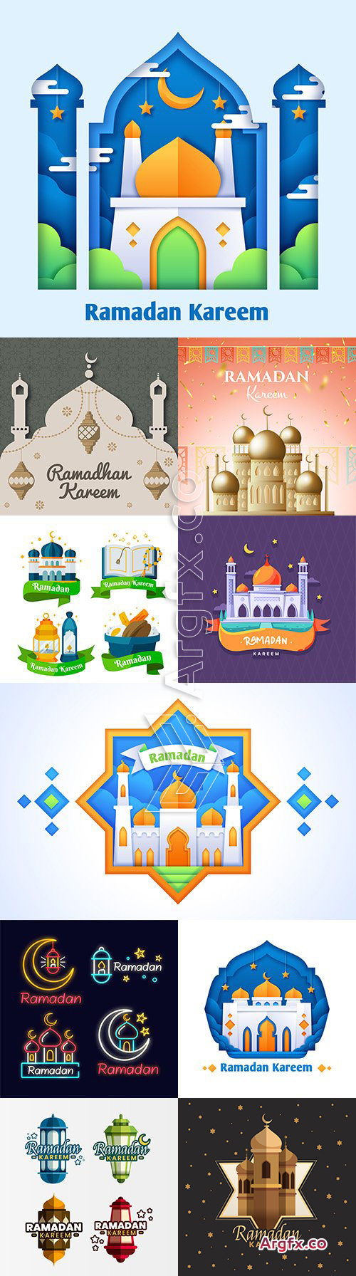 Ramadan Kareem design illustrations in flat style