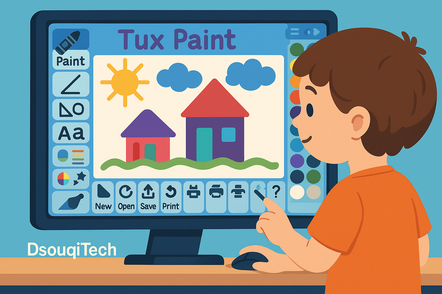 برنامج Tux Paint للأطفال أثناء الرسم والتعلم